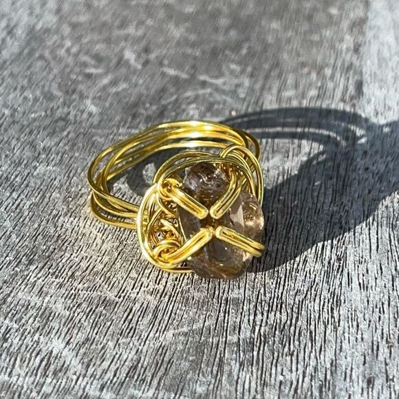 SMOKEY QUARTZ WIREWRAPPED ADJUSTABLE GEMSTONE RING - Picture 5 of 7